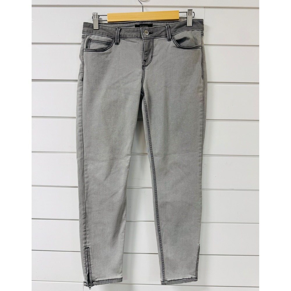 Guess Marilyn 3 Zip Skinny Jeans Grey Ankle Zip Stretch Denim Womens 30